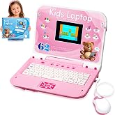 Happiegg Kids Laptop: Educational Toy with Color Screen for Kids Ages 5+ | 62 Activities for Alphabet, Words, Math, Games &amp; Music, Birthday &amp; Christmas Gifts for Boys and Girls Pink