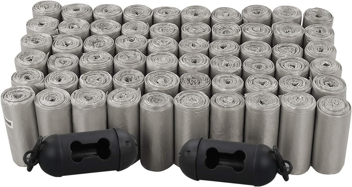 Neadas 60 Rolls Leak-Proof Pet Waste Bags with 2 Poop Bag Dispensers, 1200 Grey Counts