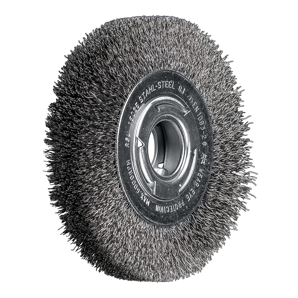 PFERD POS Round Brush Wide Untwisted RBU | Diameter 150 x 25 x Variable Bore Steel Wire Diameter 0.30 | 43701209 - for The Grinding Stand