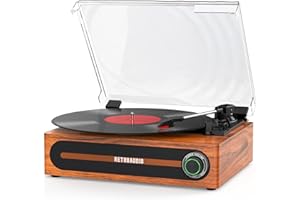 RETROAUDIO Record Player with Bulit-in Speaker Vintage Belt-Driven Turntable with Bluetooth Wireless Playback Support 3-Speed 33 1/3, 45, 78RPM AUX-in RCA Out Vinyl Players