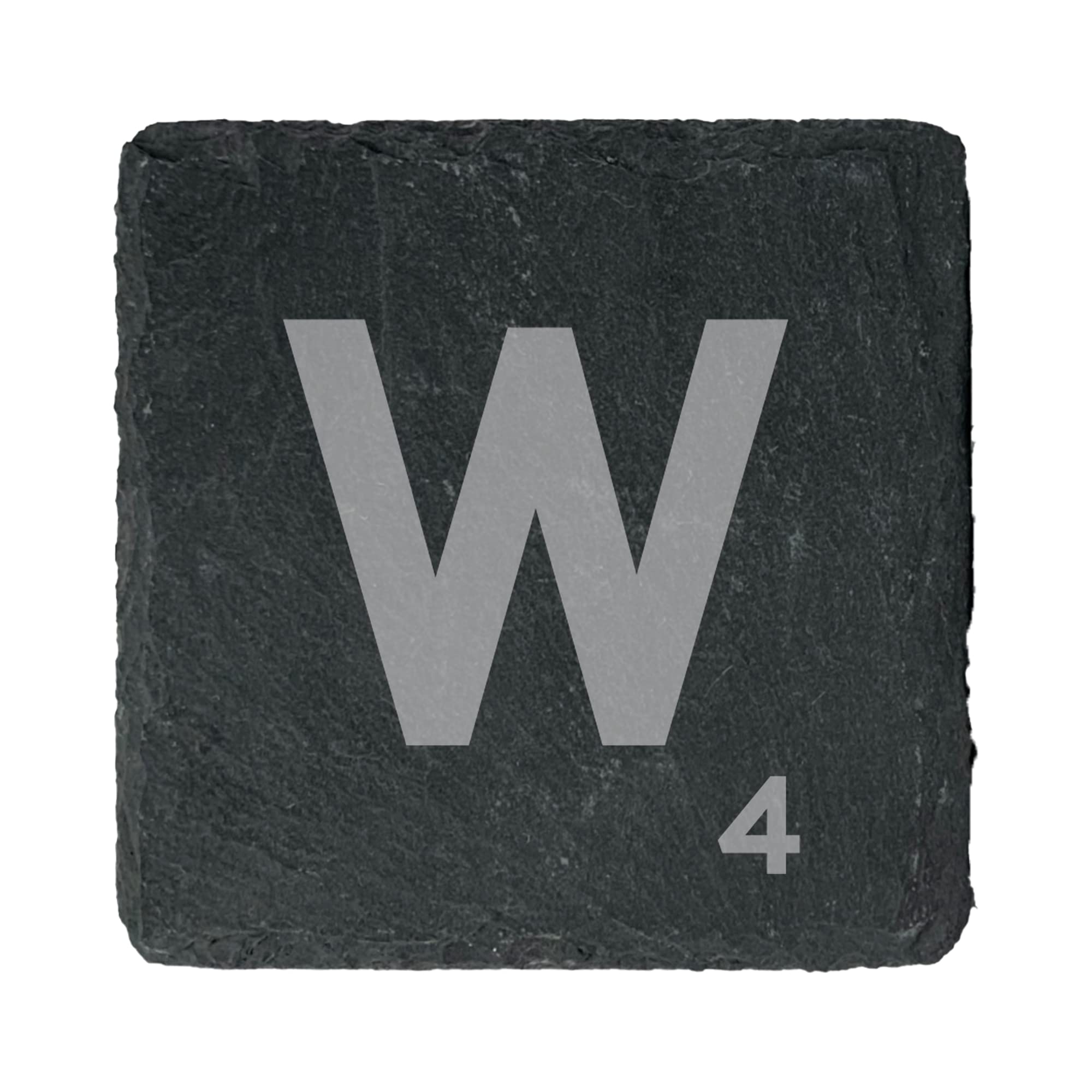 eBuyGB Scrabble Drinks Coasters, Square Slate Coaster, Individual Alphabet Letters, Scrabble Tiles with Score Marks - Personalise Your Own Scrabble Words (W)