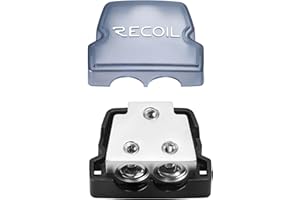 RECOIL BDB12 2-Way Power Distribution Block, 1 X 0/2/4 Gauge in / 2 X 0/2/4 Gauge Out Power Distribution Ground Distributor Block for Car Audio Amplifier Splitter