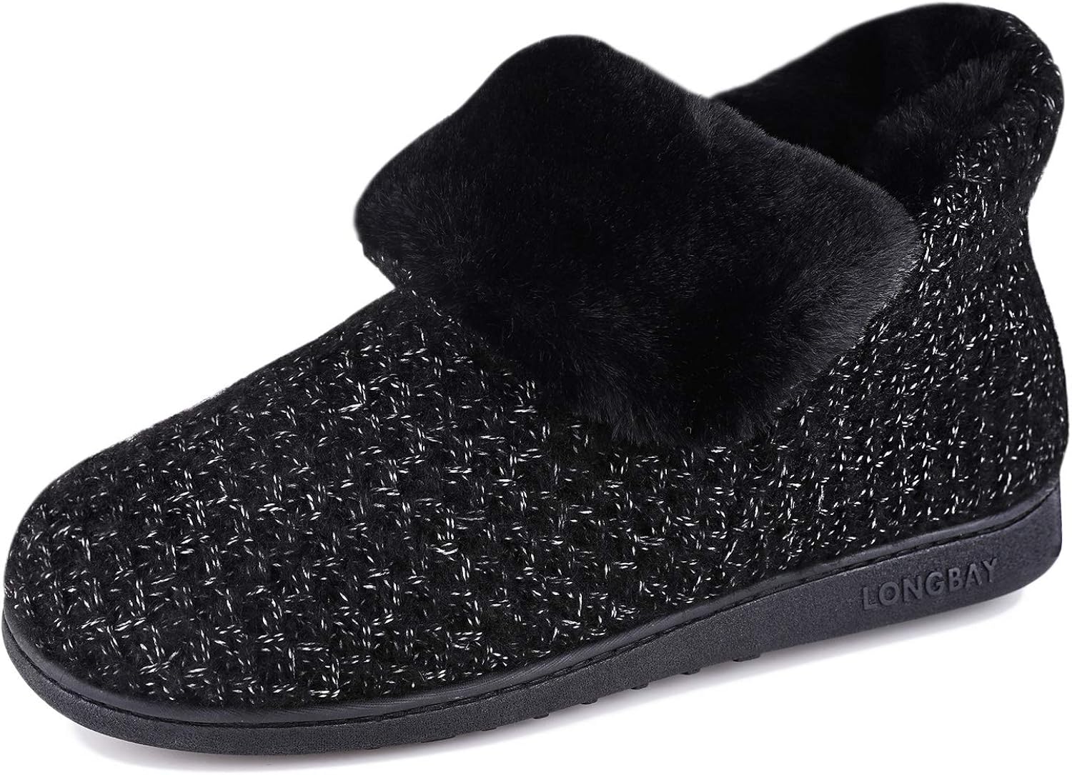LongBay Ladies' Fluffy Boots Slippers Comfy Knit Faux Fur Lined Memory