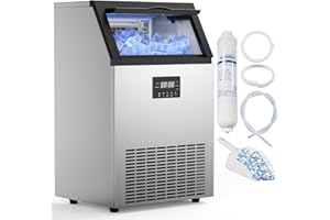 Mojgar Commercial Ice Maker Machine 200LBS/24H, 50 LBS Storage Bin, Commercial Ice Machine & Under Counter Ice Maker, 55 Ice Cubes in 8-12 Mins, Thicknesses Adjustable, Self-Cleaning, Stainless Steel