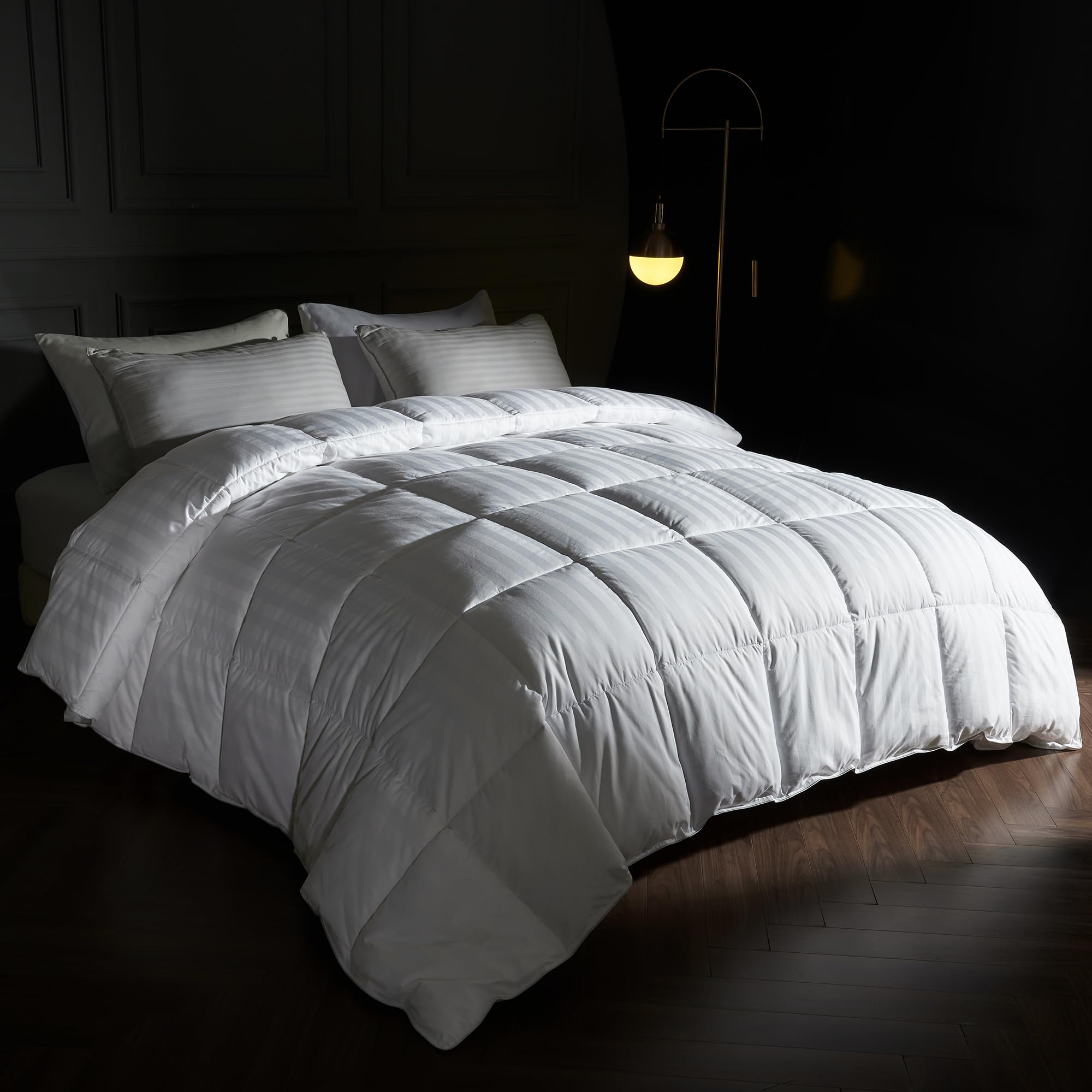 Photo 1 of puredown® Goose Feather Comforter Twin Size - All Season Duvet Insert, Ultra Soft Stripe 100% Cotton Shell Hotel Collection Comforters, 500 Thread Count with Ties (68x90'',Stripe White)