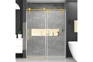 Chabatree Shower Door 60" W x 76" H Frameless Sliding Shower Door,Frameless Shower Door with Sealing Strip and Waterproof Handle,5/16"(8mm) Clear Tempered Glass,Stainless Steel Hardware,Golden
