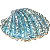 QIFU Hand Painted Enameled Shell Style Decorative Hinged Jewelry Trinket Box Unique Gift for Home Decor