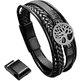 KAIYIDAN Mens Leather Bracelet,Tree Of Life Mens Tiger Eye Bracelet,Mens Beads Bracelet, Genuine Leather Bracelets Gifts for Men