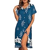 Ekouaer House Dresses for Women with Pockets Button Down Nightgowns Plus Size Moo Moos Mumu Dresses Floral Print S-3XL