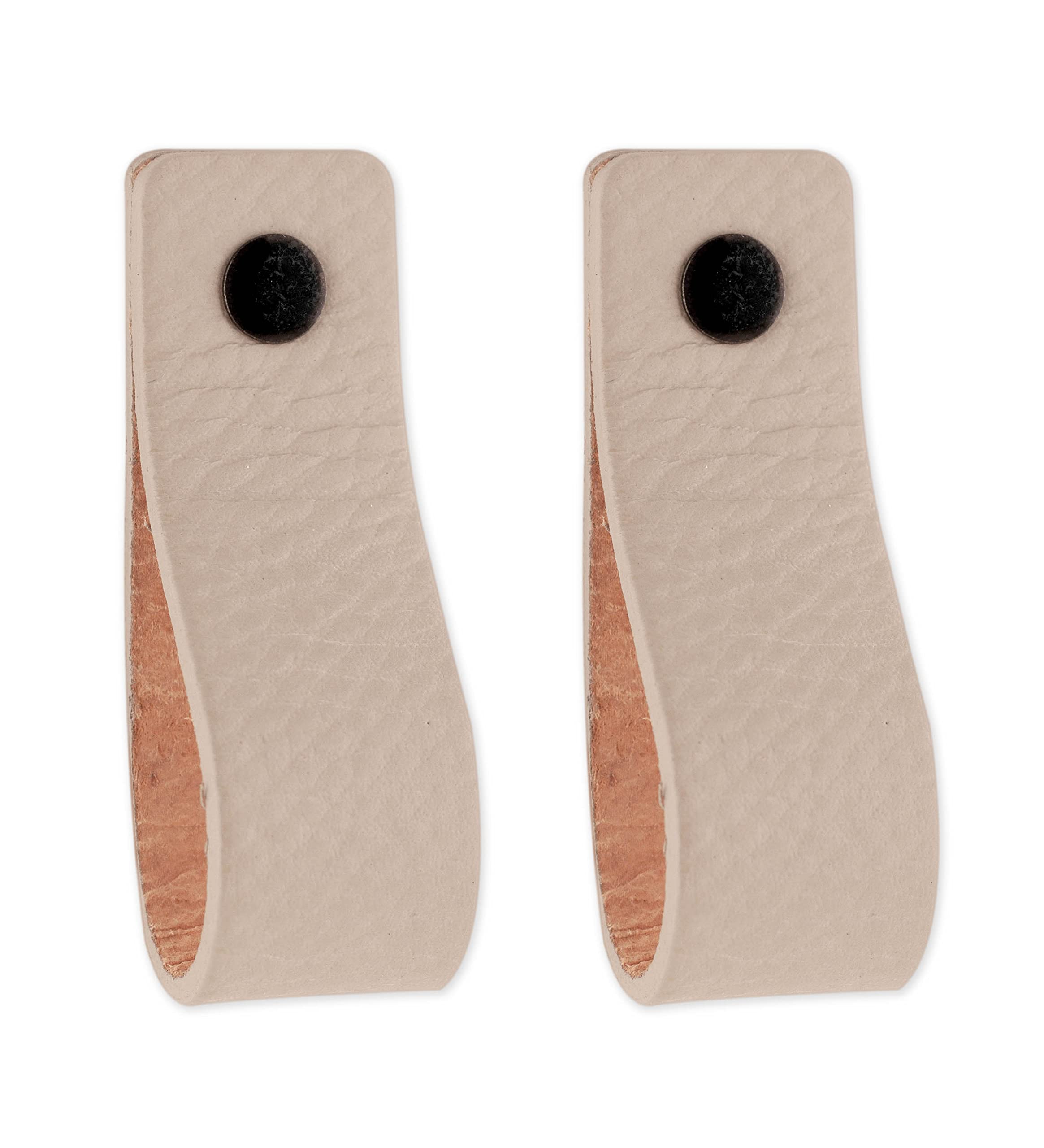 Brute Strength - Leather Handles for Furniture - Light Grey - 2 pcs - 16,5 x 2,5 cm - Cabinet Handle, Door Handle for Kitchen, Bathroom, cabinets, Dresser, Wood