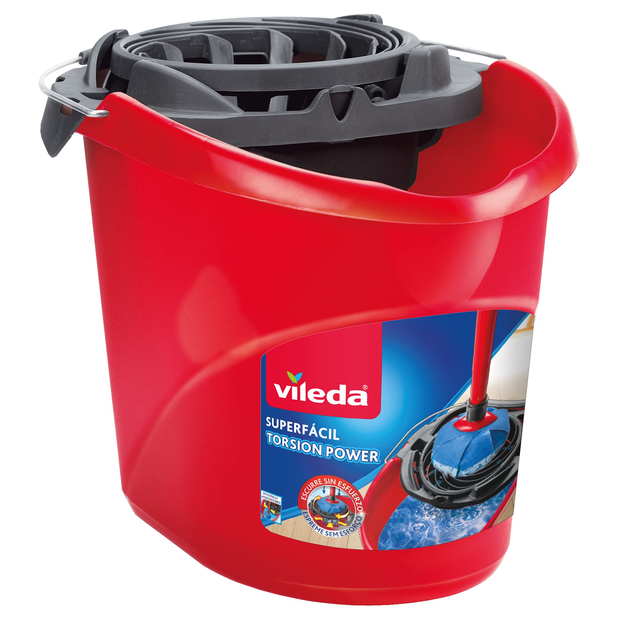 Vileda Torsion Power Super Easy Bucket, Less Force Needed When Draining, Red
