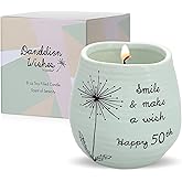 Pavilion Gift Company - 8 Oz Candle Holder - Green Ceramic Candle Jar with 100% Soy Wax Candle Serenity Scent "Smile And Make A Wish, Happy 50th" Ideal Gift for Loved Ones - Printed Text, Love Theme