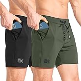 BROKIG Men's Lightweight Gym Shorts with Zip Pocket,Stretch Fitted Quick Dry Athletic Shorts Men for Workout Exercise