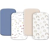 4 Pack Bassinet Sheets 20" x 35" Compatible with Newton, Jimglo 3 in 1, HARPPA and Larex 3 in 1 Baby Bassinet, Soft and Skin-Friendly, Blue and Color Rainbow