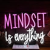BNEMCEZH Mindset is Everything Neon Sign Dimmable Inspirational LED Light Up Sign for Wall Decor USB Powered Positive Quotes Motivational Neon Light for Office School Home Led Decor (Pink White)