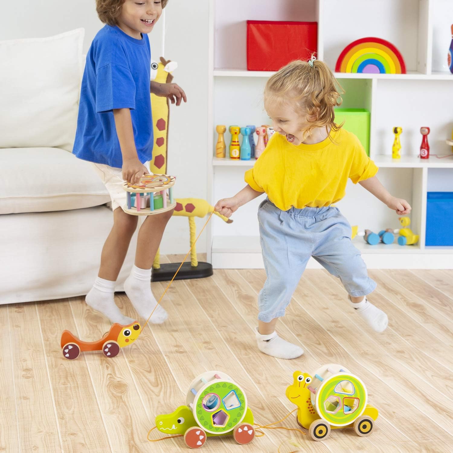 Lewo Jouet A Tirer Avec Forme Trieuse En Bois Pousser Pull Jouet Tirer Sur Le Jouet Jouets Educatifs Marcher Un Long Jouet Pour 1 2 Ans Tout Petit Bebe Garcon Fille Jouets D Eveil