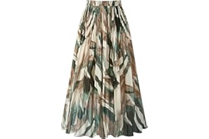 Kingfancy Women's Pleated Skirt Chiffon Elastic Waist A-Line Midi Length Skirt