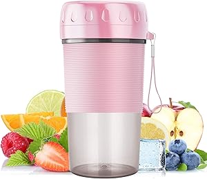 Portable Blender, Personal Blender Juicer Cup, USB Rechargeable Juicer Cup Bottle Mini Travel Fruit Shaker 300ml Upgraded Blades for Home Office Sports Travel Picnic（Cherry Pink）
