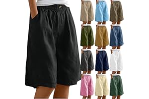 ZsaeSM Linen Bermuda Shorts for Women Knee Length Elastic Waist Wide Leg Shorts Summer Casual Loose Long Shorts with Pockets