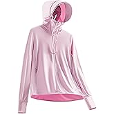 Wizhibr Women's UPF 50+ Sun Protection Jacket Lightweight Cool UV Shirt Long Sleeve with Hoodie Brim Thumb Hole Running