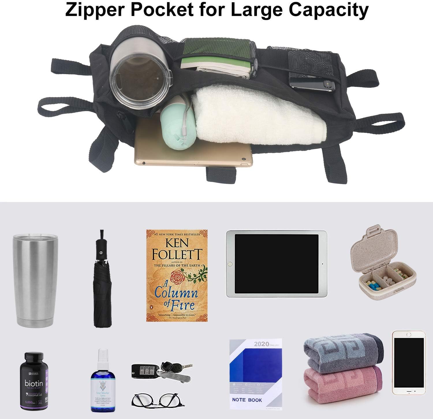Walker Bag Hand Free Storage Bag Walker Attachment Handicap Basket Pouch for Rollator, Wheelchair, Folding Walkers (Black-Style 2): Health & Personal Care