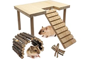Niwaes Hamster Platform with Ladder Wooden Syrian Hamsters Standing Platforms with Legs Set Wood Gerbils Climbing Bridge Toy Mouse Cage Accessories