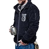 Yousify Mens Fuzzy Sherpa Jacket Full Zip Fleece Long Sleeve Jackets Thermal Coat Fall Winter Outwear