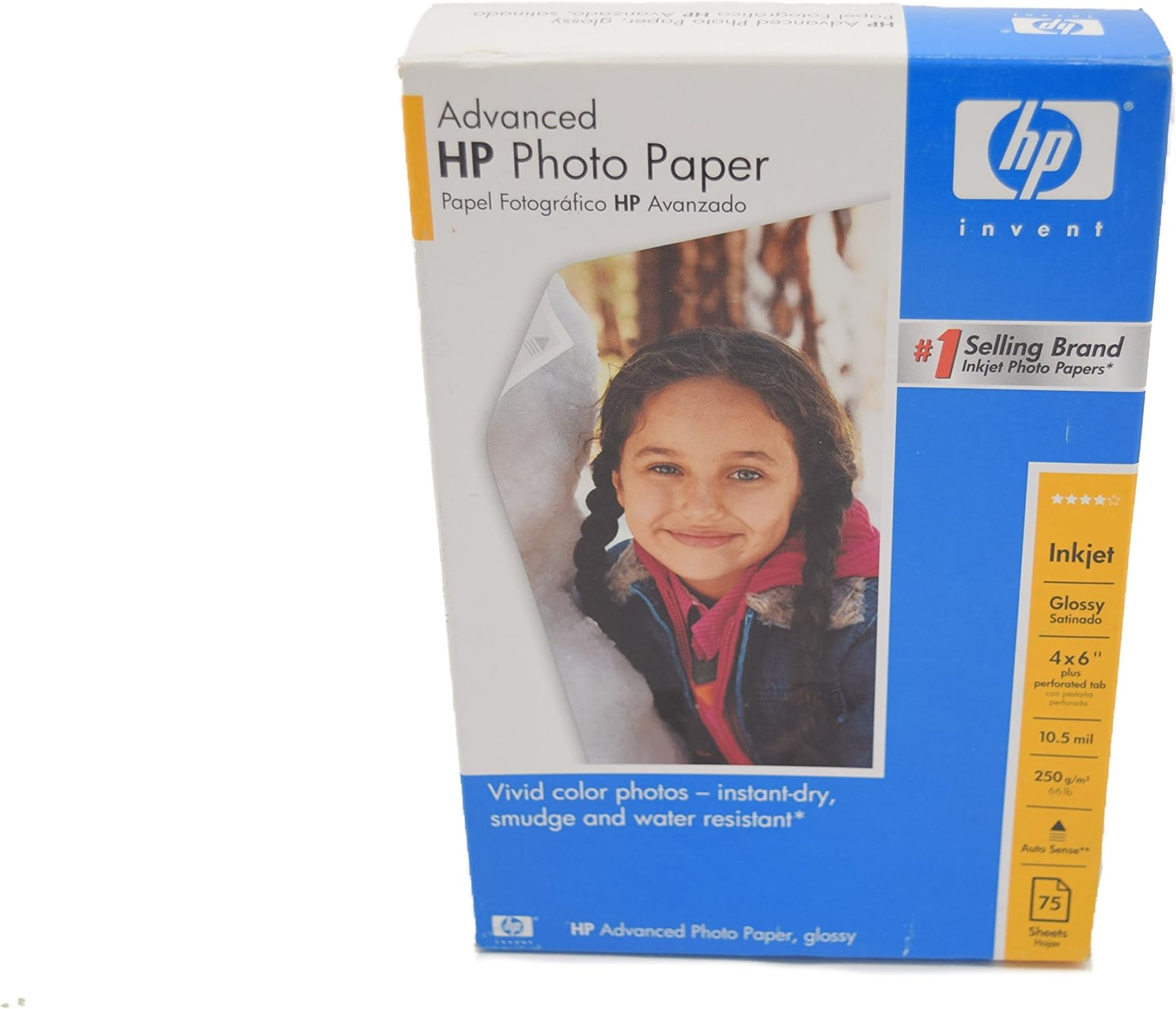 HP Advanced Photo Paper, Glossy, Inkjet 4" X 6" Plus Perforated Tab, 75 Sheets, Q8867A