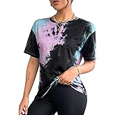 SOFIA'S CHOICE Women's Crewneck Tie Dye Shirts Fitted Short Sleeve Casual Summer Tee Tops