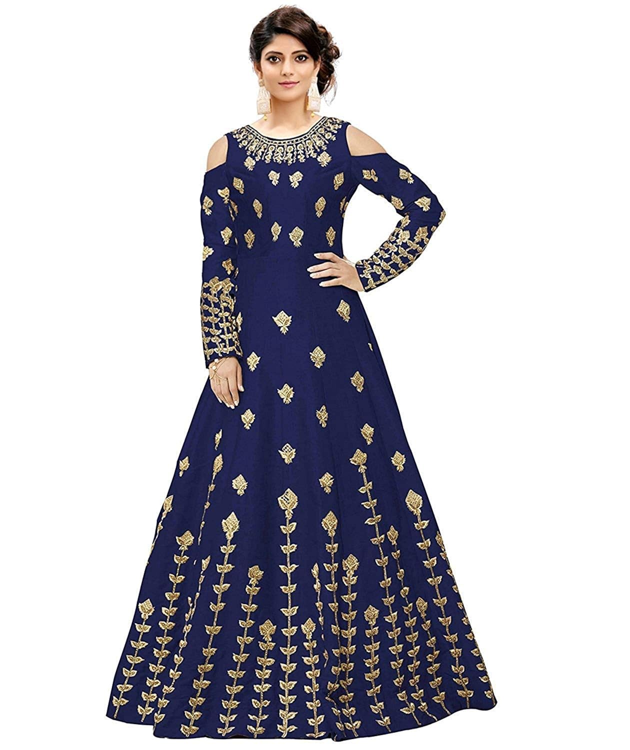 bhurakhiya women's taffeta silk anarkali gown (navy blue_free size)