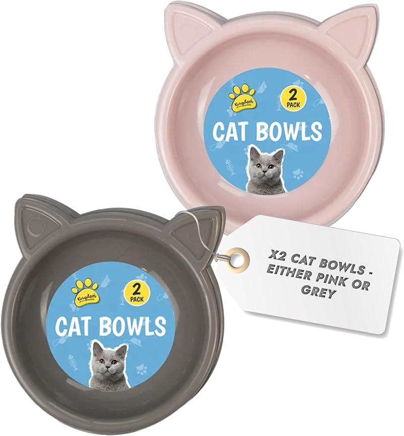 Kingdom Cat Bowls 2 Pack Assorted Colors 17cm Diameter Plastic Bowls