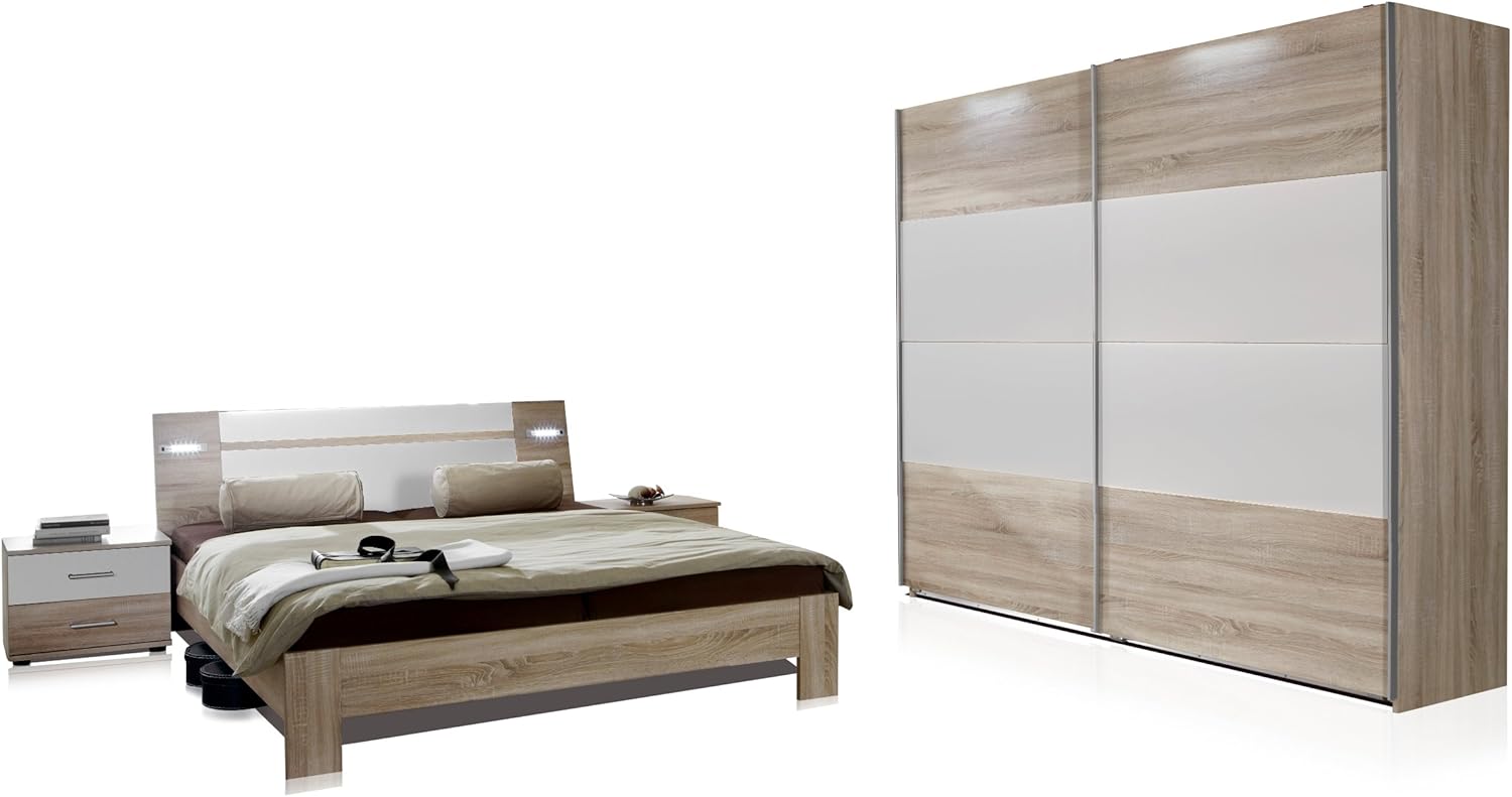 Wimex Schlafzimmer Set Mit Bett Nachttisch Nachtschrank 2 Er Set Kleiderschrank Schwebeturenschrank Menorca Liegeflache 160 X 200 Cm Eiche Sagerau Absetzung Alpinweiss Amazon De Kuche Haushalt
