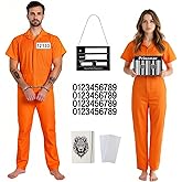 HOMELEX Prisoner Jumpsuit Adult Orange Prison Men Women Costume Halloween Inmate Outfit Jail Uniform 6pcs