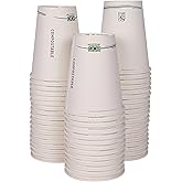 ECO PRODUCTS Compostable Disposable GreenStripe 12oz Coffee Cups, Pack of 50, White Single Wall Hot Paper Cup, Plant Based PLA Lining, Biodegradable