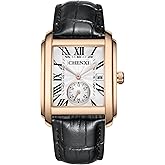 Lancardo Retro Men Square Watch: Quartz Calendar Leather Starp Independent Second Dial Dress Wrist Watch for Men Black Brown