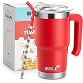 Mollcity Kids Tumbler with Handle-16 oz Stainless Steel Vacuum Insulated Water Cup with Lid and Straw for Travel, Cupholder Friendly-Gift for Girl-Canyon Red
