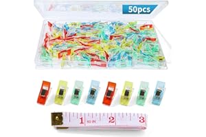AXIAXOQ 50 Pcs Sewing Clips for Fabric and Quilting,Premium Quilting Clips Assorted Colors,Sewing Clips with Tape Measure,Seeing Clips for Binding,Wonder Clips for Sewing Supplies Accessories Crafting Tools