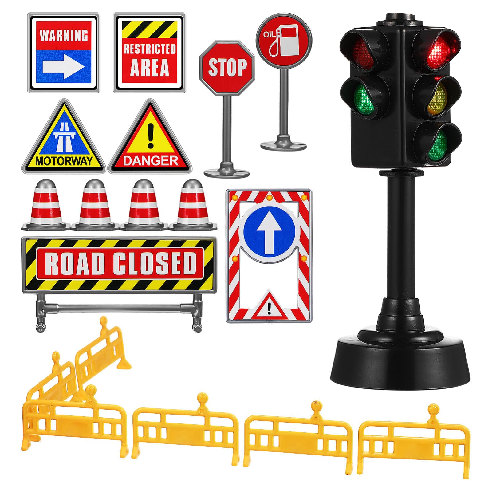 1 Set Traffic Light Toy, Traffic Signal Light Toy Traffic Light Lamp with Traffic Road Signs Toys Mini Traffic Cones Roadblocks Toys for Kids Street Signs Playset