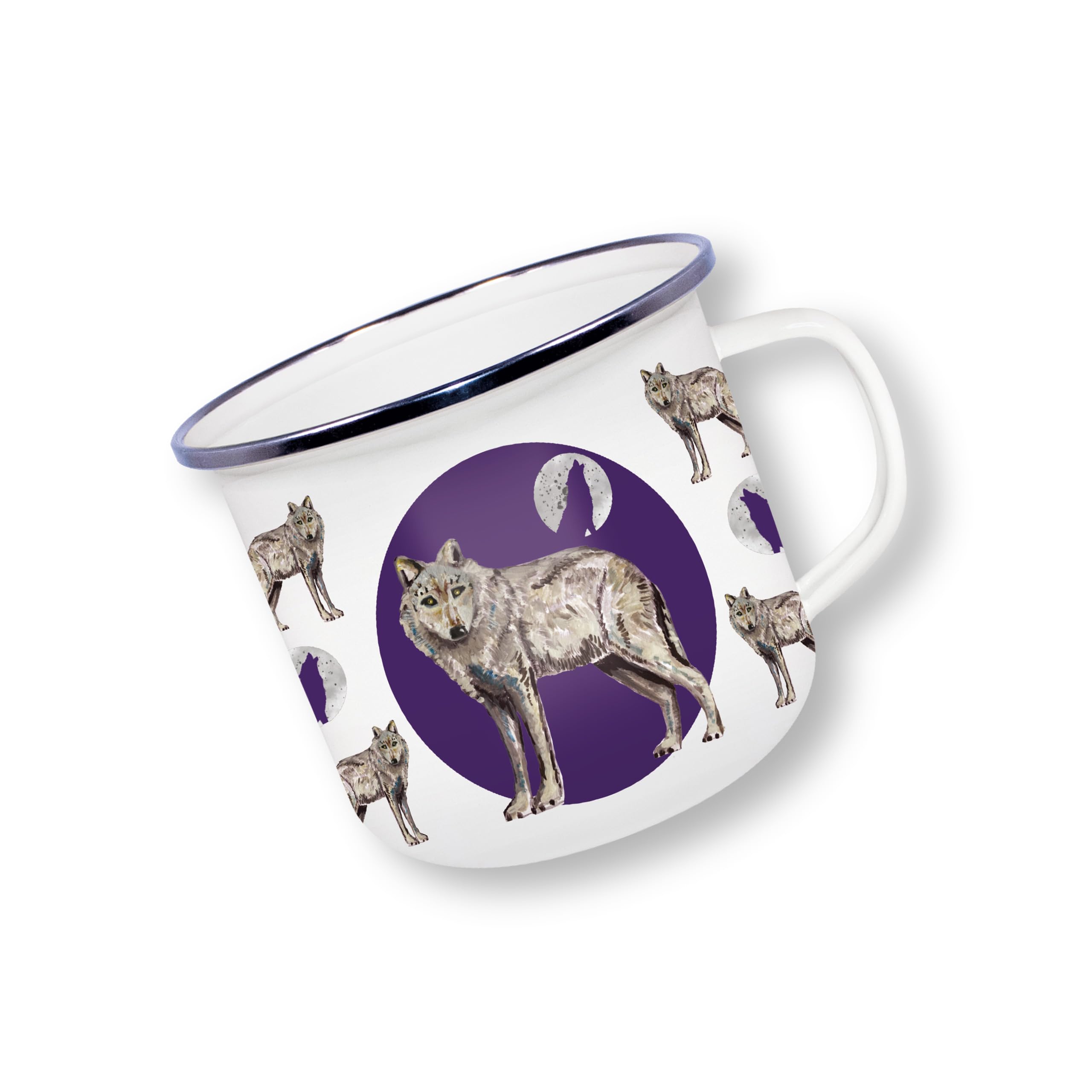 Deluxebase Anamelware Nature Collection - Wolf Large 475ml Enamel Mug Great for Travel, Camping and Everyday Use. Reusable Cup for Coffee, Soup and Cold Drinks