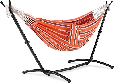 VonHaus Hammock with Stand Freestanding 2 Person Orange Stripe