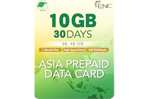 ENC MOBILE Asia Japan SIM Card 30 Days Data Only | 10GB High-Speed 5G/4G LTE + Unlimited Data at Reduced Speed | 3 in 1 Prepaid Travel Data Sim Card for Japan & 10+ Asian Destinations