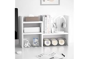 Jerry & Maggie - Desktop Organizer Office Storage Rack Adjustable Wood Display Shelf | Birthday Gifts - Toy - Home Decor | - Free Style Rotation Display - True Natural Stand Shelf (White)
