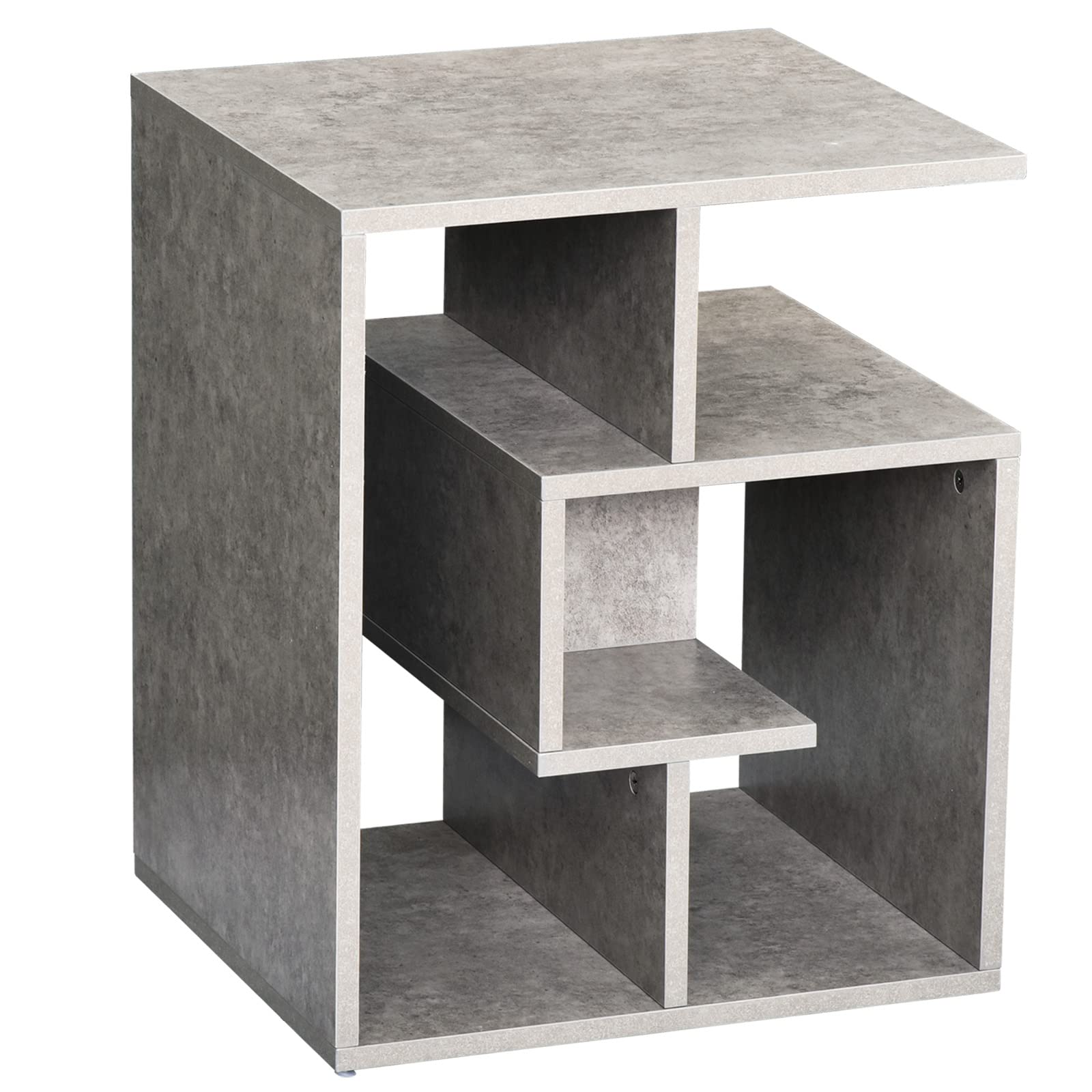 HOMCOM Side Table, 3 Tier End Table with Open Storage Shelves for Living Room, Bedroom, Cement Colour