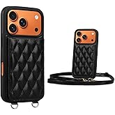 Keallce for iPhone 17 Pro Wallet Case with Crossbody Strap, 4 Credit Card Holder with RFID Blocking, Magnetic Closure iPhone Stand Flip Cover Shockproof for Women,6.3inch Black