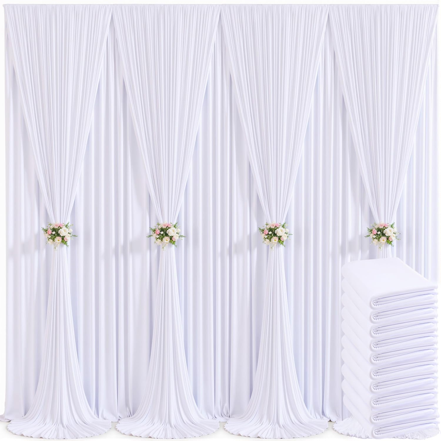 Photo 1 of 10 Panels White Backdrop Curtain for Parties Wedding Wrinkle Free 50ft x 10ft Backdrop Drapes for Baby Shower Gender Reveal Birthday Photo Photography Polyester Fabric Background Decoration
