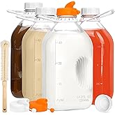 KMIGRUAN Half Gallon Heavy Duty Glass Milk Bottle with Handle and Airtight Reusable Lids,4 Pack Clear Glass Milk Container for Refrigerator,Glass Milk Jar with Handle and Spout