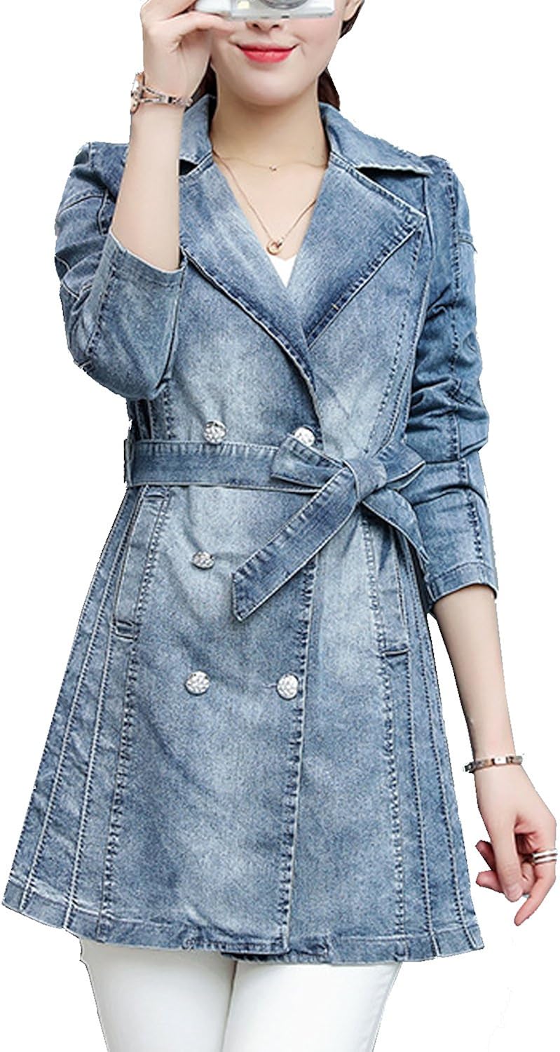belted denim trench coat