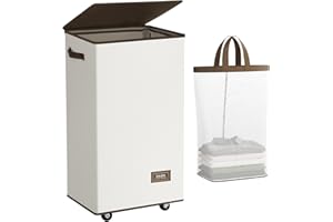 SOLEDI Laundry Basket with Wheels, Laundry Hamper with Lid 90L(23.8 gal), Clothes Hamper with Bag Removable - Rolling Laundry Basket, Move Smoothly- Suitable for Apartment, Bathroom, Bedroom, Dorm