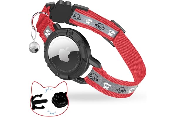 Odokele Reflective AirTag Cat Collar, Integrated Cat Tracker Collar with Air Tag Holder and Bell, Safety Elastic Band Cat GPS