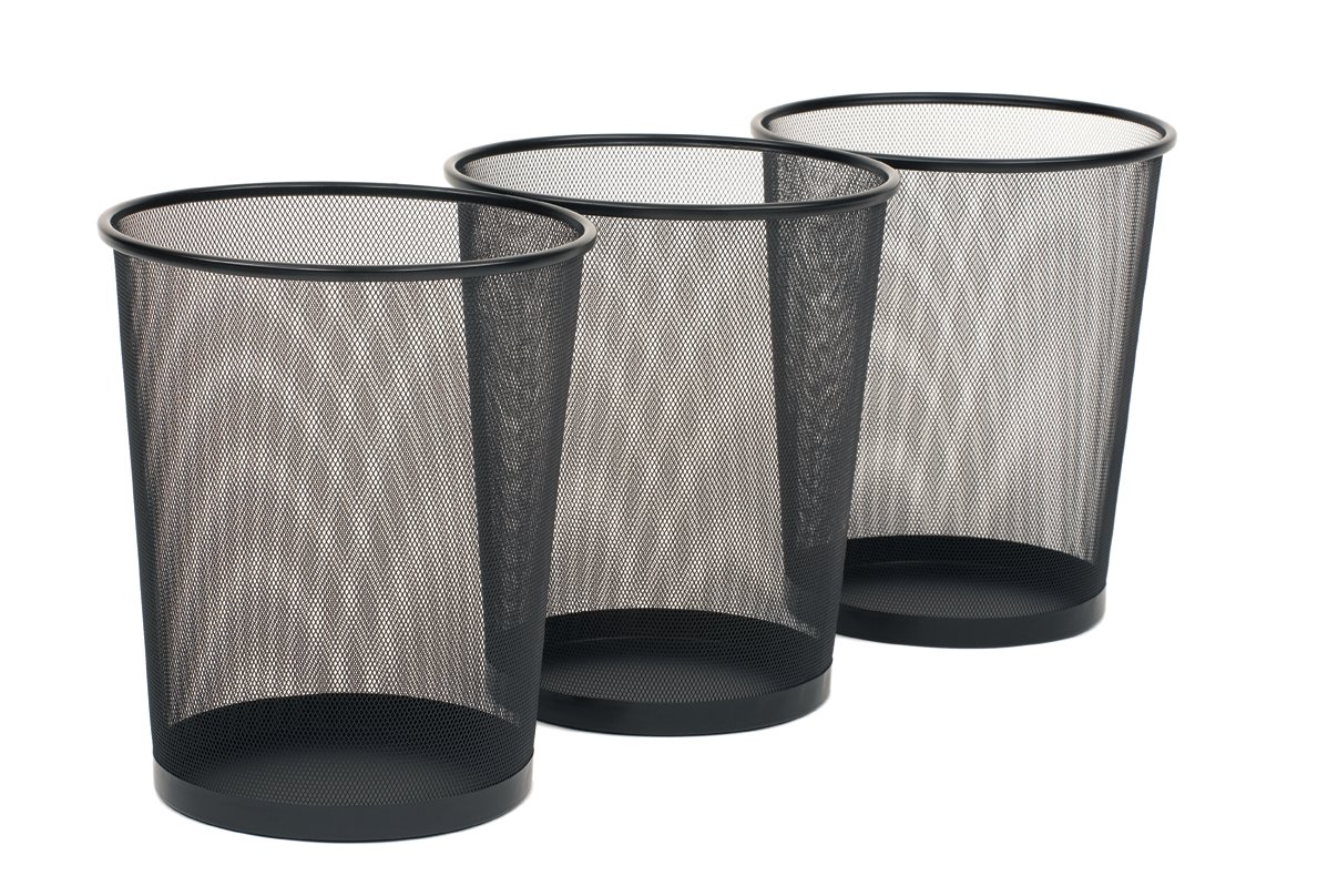 Seville Classics3-Pack Round Mesh Wastebasket Recycling Bin, 6 Gal, 12" Diameter Top x 14" H, Black